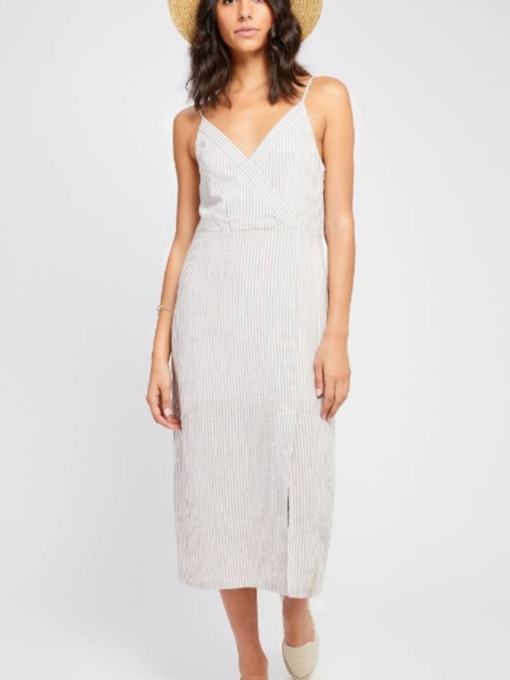 Gentle Fawn NWOT "Eunice" Striped White and Beige Midi Slip Dress